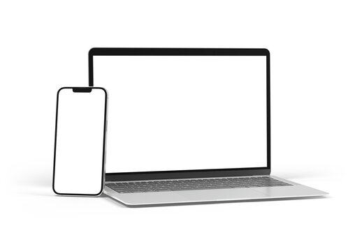 Mobile phone and laptop isolated on transparent background 3d rendering