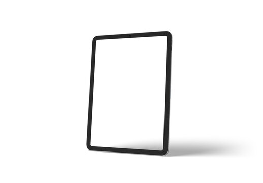 Tablet device isolated on transparent background. Silver color. 3d rendering