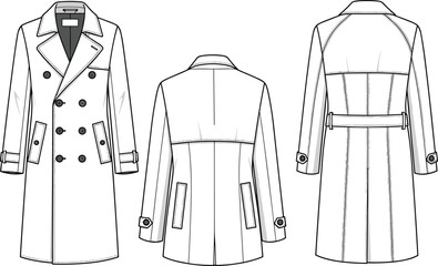 Naklejka premium Fashion Illustration of a Trench Coat: Modern Design for Apparel, Textiles, and Design Projects, a Stylish Outerwear Garment Perfect for Fashion and Design