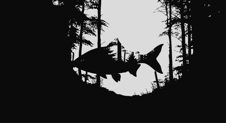 Fish Jumping Out of Water in Forest Silhouette © Kashif