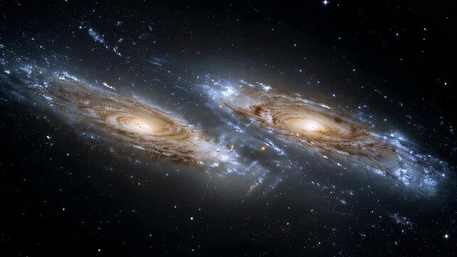 Stunning View of Two Spiral Galaxies in Deep Space Showcasing Vibrant Star Clusters and Cosmic Dust