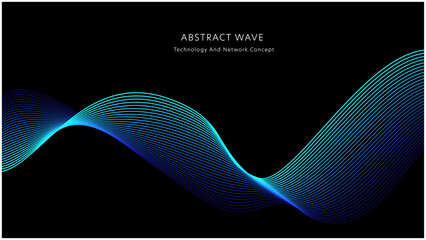 Abstract blue flowing lines wave on black background, futuristic digital network and technology concept backdrop.黒い背景に青い流線の抽象的なウェーブ、未来的なデジタルネットワークとテクノロジーコンセプト © STORY