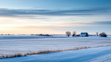 Winter frosty winter landscape. Snow covers ground and trees and air crisp, cold. Perfect winter holidays seasonal themes, tranquility, vacations and holidays. Christmas or New Year winter background