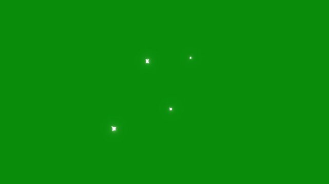 Twinkling white stars and glowing sparkle shine animation, 4k vector motion loop with blinking cartoon lights on green screen, perfect for cosmic sky overlays, festive VFX, and retro visuals