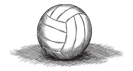 Traditional volleyball ball with stitched panel texture and cross-hatch shading hand-drawn vintage sports sketch. © trianatio