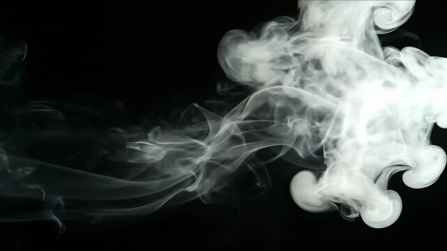 Smoke trails form with varying motion densities concept. Abstract white smoke swirling on black background with soft flowing patterns and delicate wisps