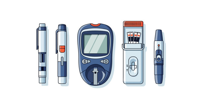 Professional medical equipment for diabetes management including glucose meter, lancets, and test strips for health monitoring