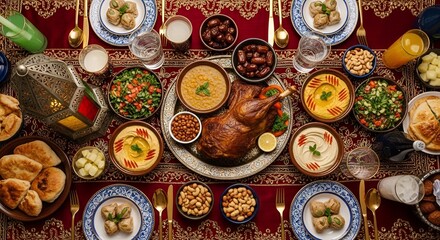 ramadan iftar feast, middle eastern food, dining table