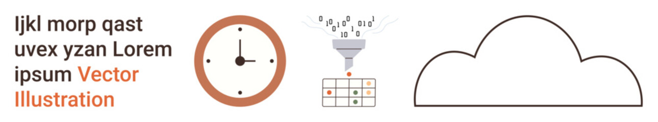 Data analytics, cloud computing, time management, information flow, digital storage, technology concepts. Funnel filtering data, clock and cloud icon. Data analytics and cloud computing © robu_s