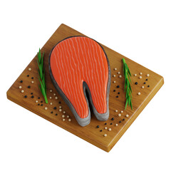 Salmon Steak on Wooden Board