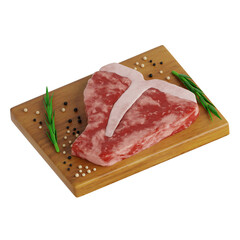 Raw T-Bone Steak on Cutting Board
