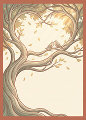  Heart Tree with Birds in Autumn Frame
