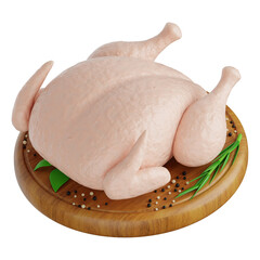 Raw Whole Chicken On Cutting Board