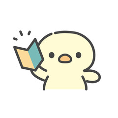 初心者マークを手に持つひよこの手描きイラスト © Nitomaru