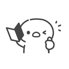 初心者マークを持ってサムズアップするひよこの手書き線画イラスト　初心者歓迎 © Nitomaru
