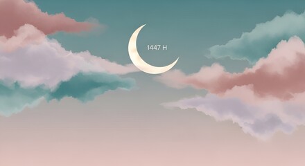 crescent moon in the sky, clouds background, islamic new year