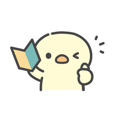 初心者マークを持ってサムズアップするひよこの手書きイラスト　初心者歓迎 © Nitomaru