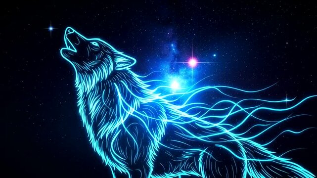 Glowing Wolf Howling at the Stars.
