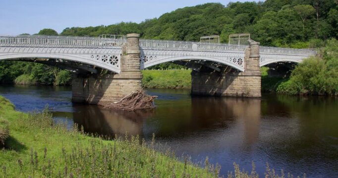 wide shot of the Thirlmere aqueduct waterworks, on the river Lune
