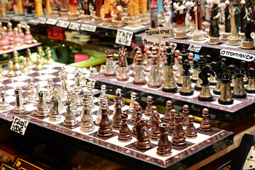 variety of Turkish traditional lokum sweet delight with Turkish coffee in cups, tea in tulip glass and fresh fruits