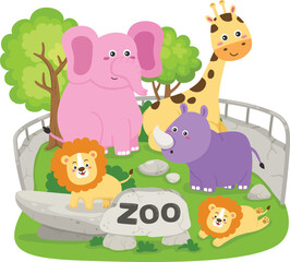 Naklejka premium Cute cartoon animal zoo illustration