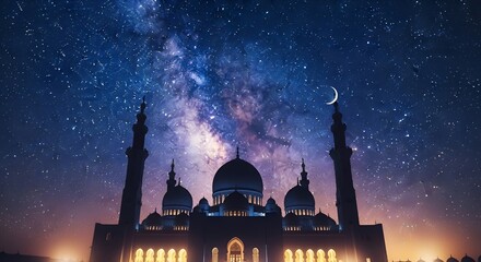 mosque under starry night sky, islamic architecture