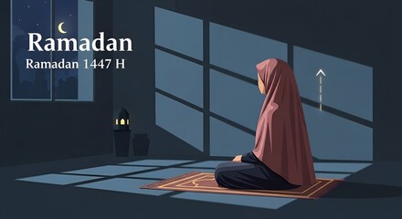 Muslim woman praying during Ramadan, Islamic prayer concept