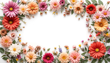 Obraz premium Floral frame with an empty center on a white background 