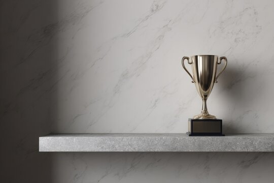 Concept of success with a sleek trophy on a minimalist shelf.