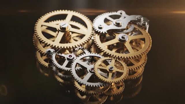 Intricate clockwork gears forming a heart shape, symbolizing precision