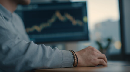 Obraz premium Glowing financial dashboards highlight stock exchange movements, equity growth patterns, and algorithmic trading systems operating in real time. cinematic color correction, natural uneven lighting