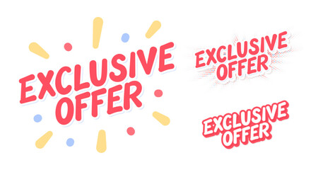 Exclusive Offer vector lettering set. Three color and design variations.