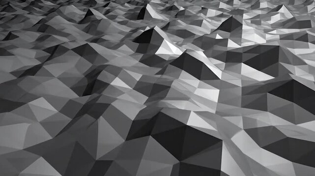 Abstract low-poly geometric surface with varying shades of grey and white