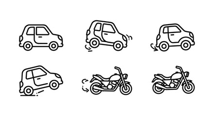 Obraz premium Set of stylized line icons representing car and motorcycle movement and actions