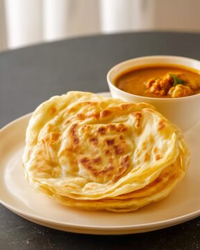 Malaysian roti canai with curry