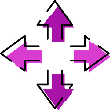 Purple arrows pointing in four directions from a central point represent concepts of movement, navigation, expand, resize, select, and full screen on a user interface