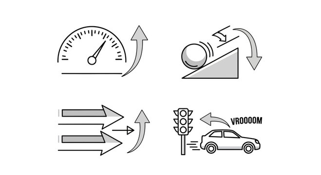 Physics Concepts: Speed, Gravity, Force, and Motion Icons