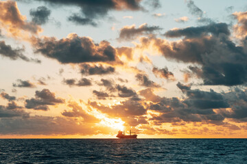 Breathtaking Sunrise over Miami Beach, Golden Morning Light Illuminating the Atlantic Ocean and Iconic Shoreline