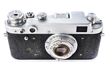 Retro rangefinder camera isolated on white