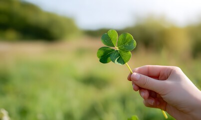 close up of human hand holding fresh shamrock