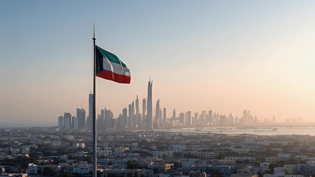 Kuwaiti Flag Over Expanding Cityscape