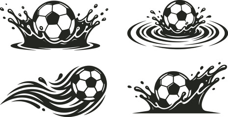 Soccer ball splashing in blue water ripples vector design