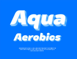Vector Activity sign Aqua Aerobics. Trendy Dynamic 3D Font. Fashion set of White Alphabet Letters and Numbers.