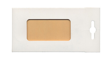 White carton sleeve with window and hang slot on transparent background