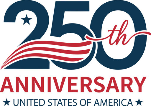 Celebrating 250 years United states anniversary logo with patriotic design