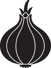 Simple black onion icon for culinary designs and recipes
