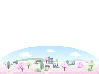 桜が咲く春の風景イラスト