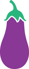 Vibrant purple eggplant with green stem on white background