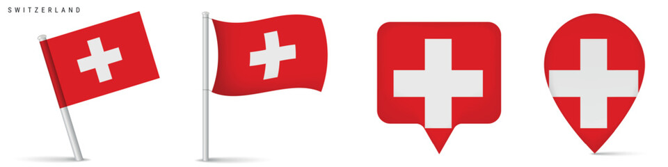 Obraz premium Denmark flag elements with map pins and waving flags