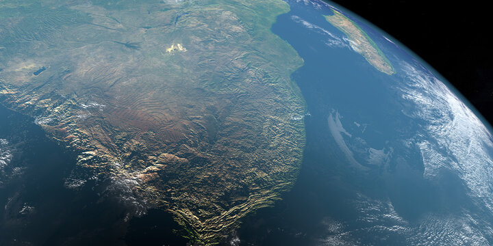 Drakensberg Mountains in United States, America. Aerial view from space